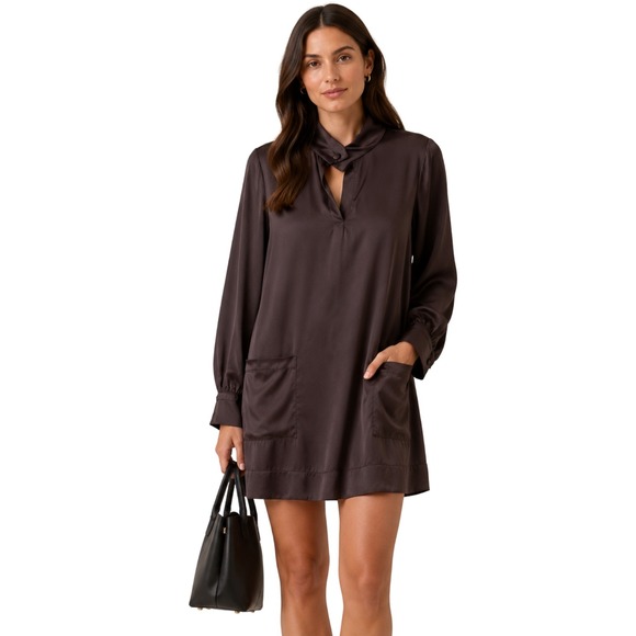 Scanlan Theodore Dresses & Skirts - Scanlan Theodore Dress Womens Medium Brown Satin Mini Quiet Luxury Minimalist